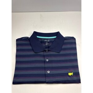 Masters Tech Mens XXL Navy Blue Striped Golf Polo Shirt Augusta National Logo